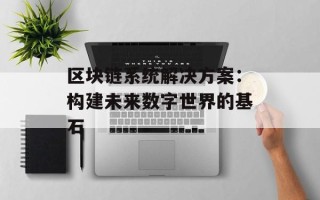 区块链系统解决方案：构建未来数字世界的基石