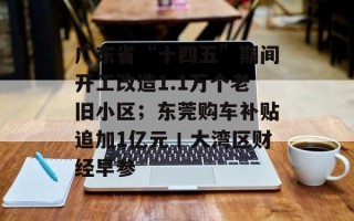 广东省“十四五”期间开工改造1.1万个老旧小区；东莞购车补贴追加1亿元丨大湾区财经早参