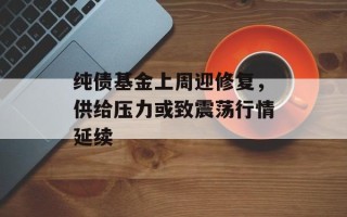 纯债基金上周迎修复，供给压力或致震荡行情延续