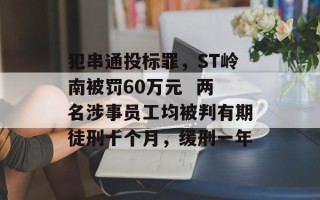 犯串通投标罪，ST岭南被罚60万元  两名涉事员工均被判有期徒刑十个月，缓刑一年