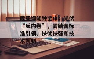 隆基绿能钟宝申：光伏“反内卷”，需结合标准引领、扶优扶强和技术创新