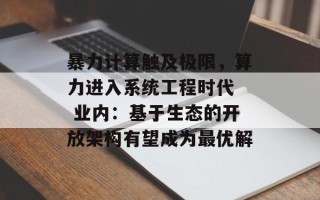 暴力计算触及极限，算力进入系统工程时代  业内：基于生态的开放架构有望成为最优解