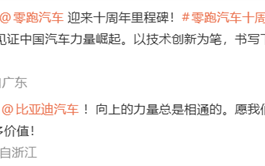 零跑创立十周年 比亚迪、理想、蔚来等车企发文祝贺