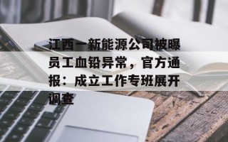 江西一新能源公司被曝员工血铅异常，官方通报：成立工作专班展开调查