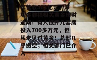 年营收561亿元，深圳金雅福相关黄金理财逾期！有人抵押几套房投入700多万元，但从未见过黄金！总部几乎搬空，相关部门已介入