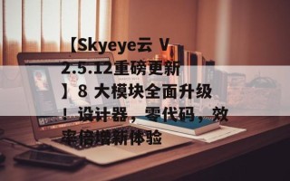【Skyeye云 V2.5.12重磅更新】8 大模块全面升级！设计器，零代码，效率倍增新体验