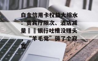 白金信用卡权益大缩水：贵宾厅限次、酒店减量⋯⋯银行吐槽没赚头，“羊毛党”薅了个寂寞