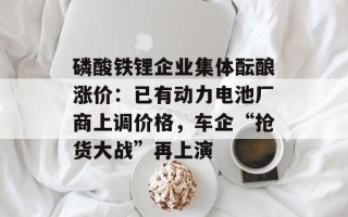 磷酸铁锂企业集体酝酿涨价：已有动力电池厂商上调价格，车企“抢货大战”再上演