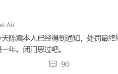 陈震最终处罚结果被曝：即日起全网禁言180天 停用盈利权限一年