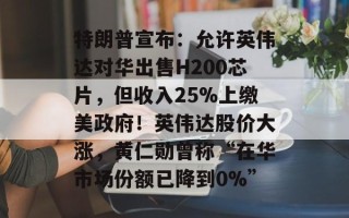 特朗普宣布：允许英伟达对华出售H200芯片，但收入25%上缴美政府！英伟达股价大涨，黄仁勋曾称“在华市场份额已降到0%”