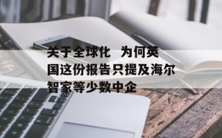 关于全球化  为何英国这份报告只提及海尔智家等少数中企