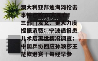 澳大利亚邦迪海滩枪击事件已致16人死亡；三部门发文：更大力度提振消费；宁波通报患儿术后离世情况调查；中国乒协回应孙颖莎王楚钦退赛丨每经早参