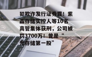 犯欺诈发行证券罪！紫晶存储实控人等10名高管集体获刑，公司被罚3700万！曾是“光存储第一股”
