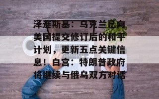 泽连斯基：乌克兰已向美国提交修订后的和平计划，更新五点关键信息！白宫：特朗普政府将继续与俄乌双方对话