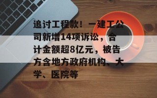 追讨工程款！一建工公司新增14项诉讼，合计金额超8亿元，被告方含地方政府机构、大学、医院等