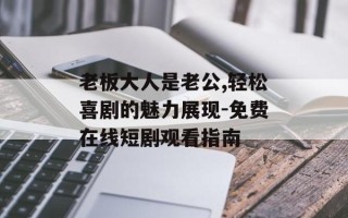 老板大人是老公,轻松喜剧的魅力展现-免费在线短剧观看指南