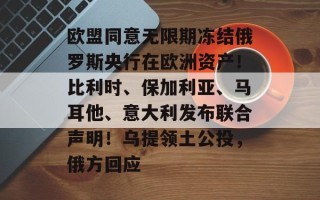 欧盟同意无限期冻结俄罗斯央行在欧洲资产！比利时、保加利亚、马耳他、意大利发布联合声明！乌提领土公投，俄方回应