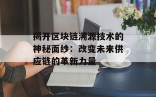 揭开区块链溯源技术的神秘面纱：改变未来供应链的革新力量