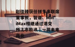 赵佳臻获任拼多多联席董事长，智谱、MiniMax相继通过港交所上市聆讯｜一周未来商业