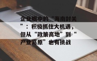 企业眼中的“海南封关”：积极抓住大机遇，但从“政策高地”到“产业高原”也有挑战