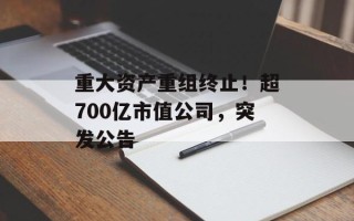 重大资产重组终止！超700亿市值公司，突发公告