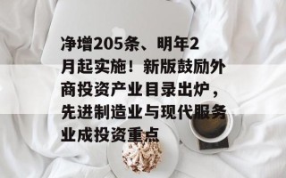 净增205条、明年2月起实施！新版鼓励外商投资产业目录出炉，先进制造业与现代服务业成投资重点