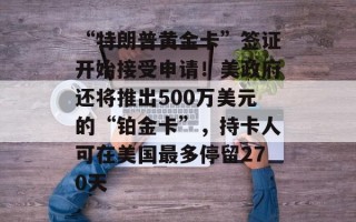 “特朗普黄金卡”签证开始接受申请！美政府还将推出500万美元的“铂金卡”，持卡人可在美国最多停留270天