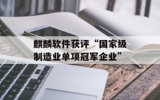 麒麟软件获评“国家级制造业单项冠军企业”