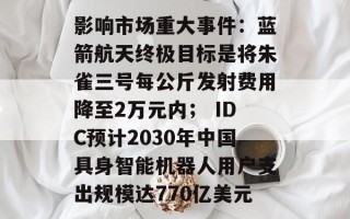 影响市场重大事件：蓝箭航天终极目标是将朱雀三号每公斤发射费用降至2万元内； IDC预计2030年中国具身智能机器人用户支出规模达770亿美元
