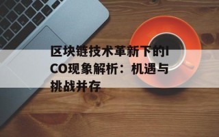 区块链技术革新下的ICO现象解析：机遇与挑战并存