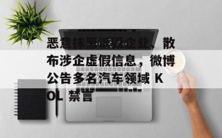 恶意抹黑诋毁企业、散布涉企虚假信息，微博公告多名汽车领域 KOL 禁言
