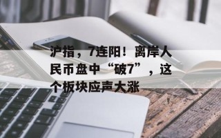 沪指，7连阳！离岸人民币盘中“破7”，这个板块应声大涨