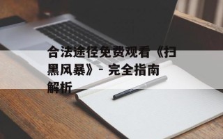 合法途径免费观看《扫黑风暴》- 完全指南解析