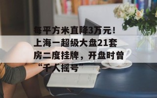 每平方米直降3万元！上海一超级大盘21套房二度挂牌，开盘时曾“千人摇号”