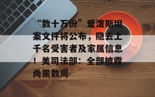 “数十万份”爱泼斯坦案文件将公布，隐去上千名受害者及家属信息！美司法部：全部披露尚需数周