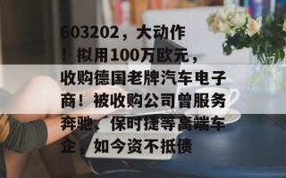 603202，大动作！拟用100万欧元，收购德国老牌汽车电子商！被收购公司曾服务奔驰、保时捷等高端车企，如今资不抵债