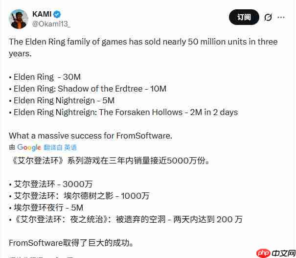 《艾尔登法环》大获成功 系列销量接近5000万套-第1张图片-佛山资讯网