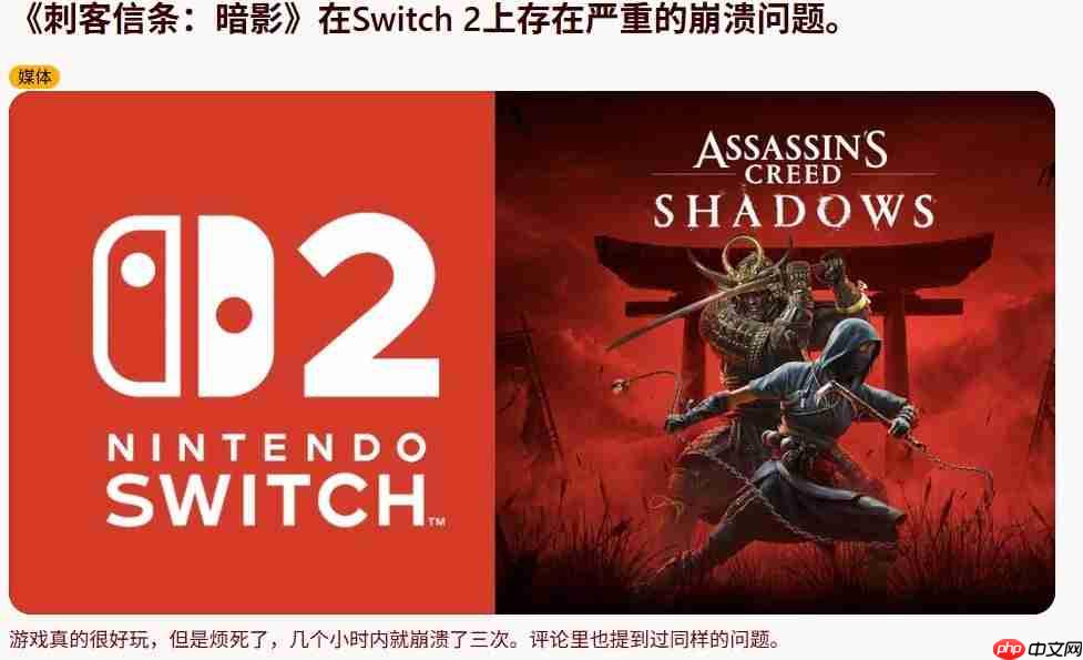 谁的问题？ 《刺客信条：影》在Switch2上难以运行-第2张图片-佛山资讯网