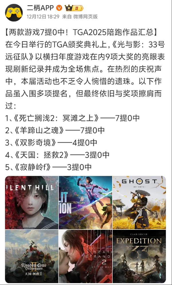 33号远征队屠榜后 TGA成了另一种形式的野鸡奖了?-第9张图片-佛山资讯网