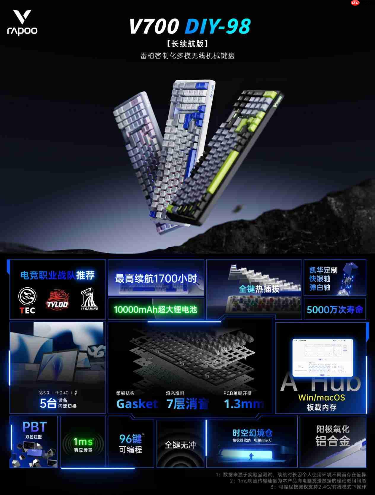 1700h续航,7层消音,雷柏V700DIY-98长续航版客制化多模无线机械键盘发布-第1张图片-佛山资讯网 1700h续航,7层消音,雷柏V700DIY-98长续航版客制化多模无线机械键盘发布-第1张图片-佛山资讯网