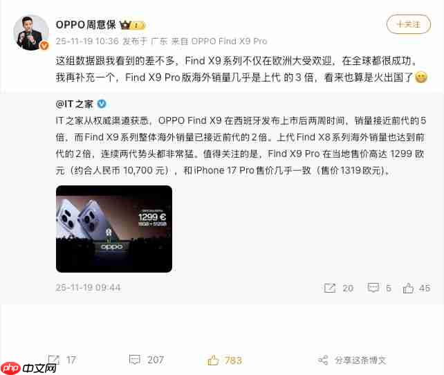 OPPO Find X9 Pro墨西哥销量为前代3.5倍，全球热销助推品牌高端化再提速-第2张图片-佛山资讯网