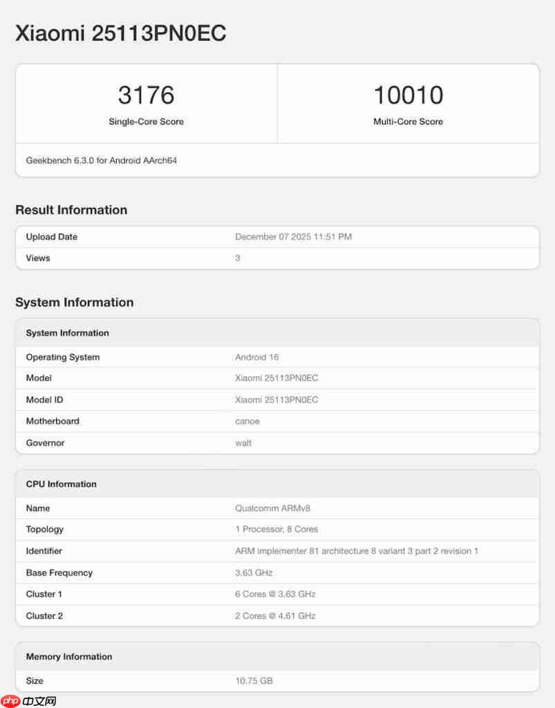 Xiaomi 17 国际版现身 GeekBench 数据库！传最快 2026 年 1 月发布、「这型号」或同期推出-第1张图片-佛山资讯网