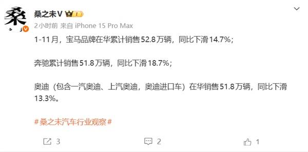 国人买豪车不再钟爱BBA！奔驰、宝马、奥迪在华销量齐跌-第1张图片-佛山资讯网