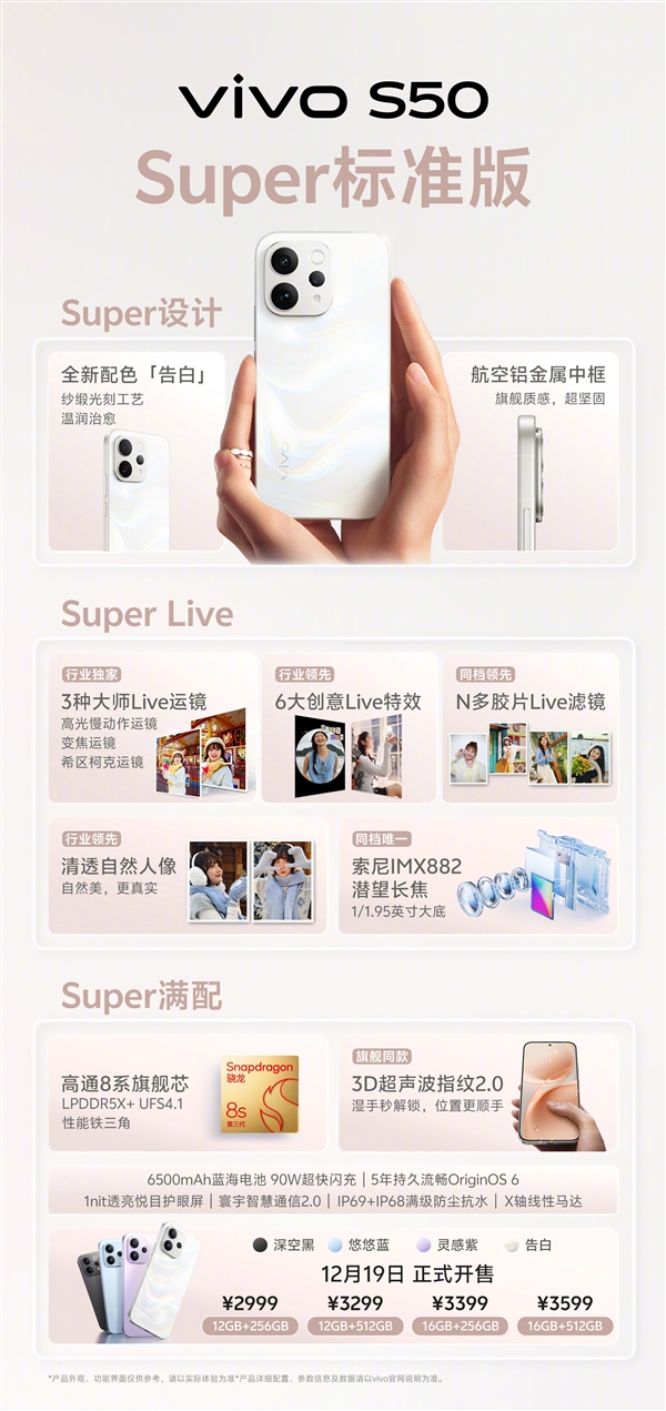 一图读懂vivo S50:田曦薇代言 2999元起-第2张图片-佛山资讯网 一图读懂vivo S50:田曦薇代言 2999元起-第2张图片-佛山资讯网