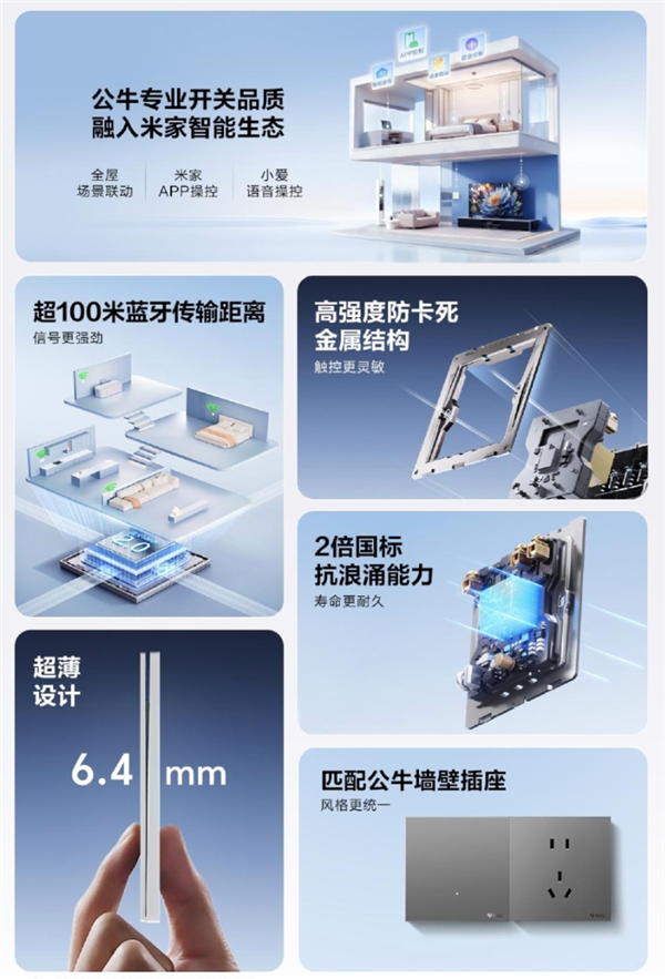 公牛墙壁开关接入米家生态:支持蓝牙Mesh 2.0 超100米传输距离-第2张图片-佛山资讯网 公牛墙壁开关接入米家生态:支持蓝牙Mesh 2.0 超100米传输距离-第2张图片-佛山资讯网