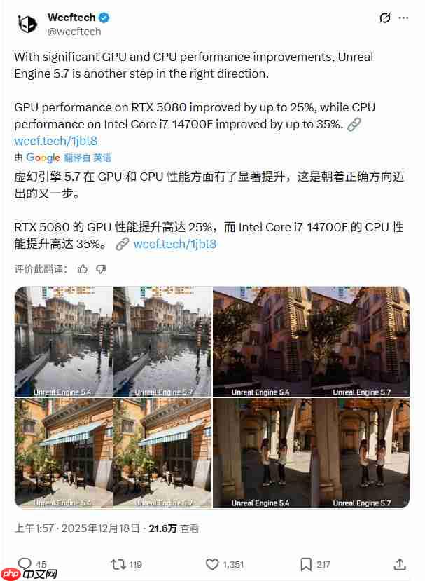 虚幻5.7引擎测试:GPU和CPU性能都大幅度提升-第2张图片-佛山资讯网 虚幻5.7引擎测试:GPU和CPU性能都大幅度提升-第2张图片-佛山资讯网