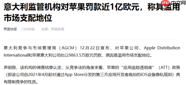 意监管机构对苹果罚款近1亿欧元 因滥用市场支配地位-第2张图片-佛山资讯网 意监管机构对苹果罚款近1亿欧元 因滥用市场支配地位-第2张图片-佛山资讯网