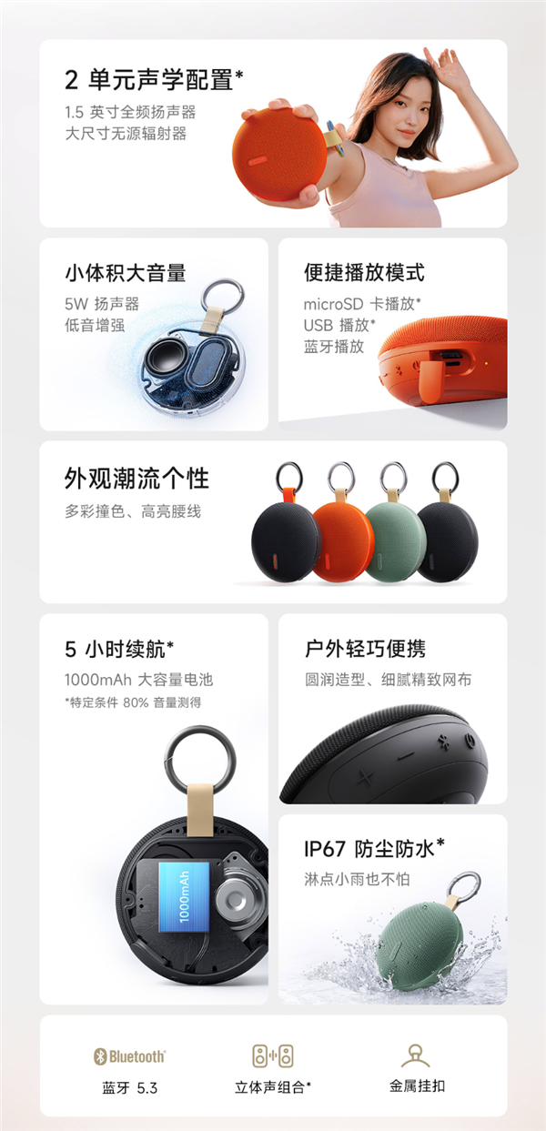 89元!REDMI蓝牙音箱2暮焰黑开启众筹:自带挂扣、支持IP67防水-第3张图片-佛山资讯网 89元!REDMI蓝牙音箱2暮焰黑开启众筹:自带挂扣、支持IP67防水-第3张图片-佛山资讯网