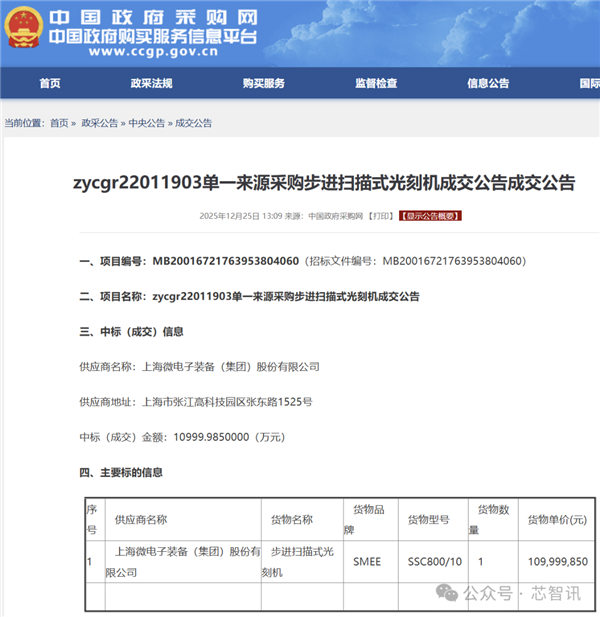 成交金额1.1亿元 上海微电子中标1台步进式扫描光刻机-第1张图片-佛山资讯网