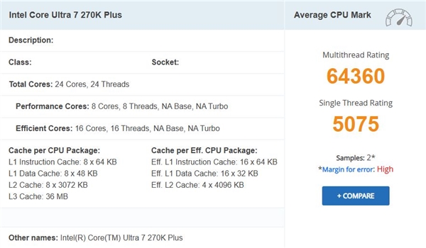 Intel下代酷睿Ultra 7 270K Plus跑分曝光：与旗舰285K平起平坐！-第1张图片-佛山资讯网
